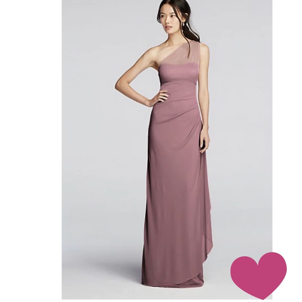 NWT David’s Bridal Long Mesh One Shoulder Illusion Bridesmaid Dress 14